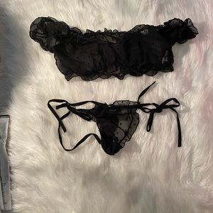 Two piece black , thong lingerie set